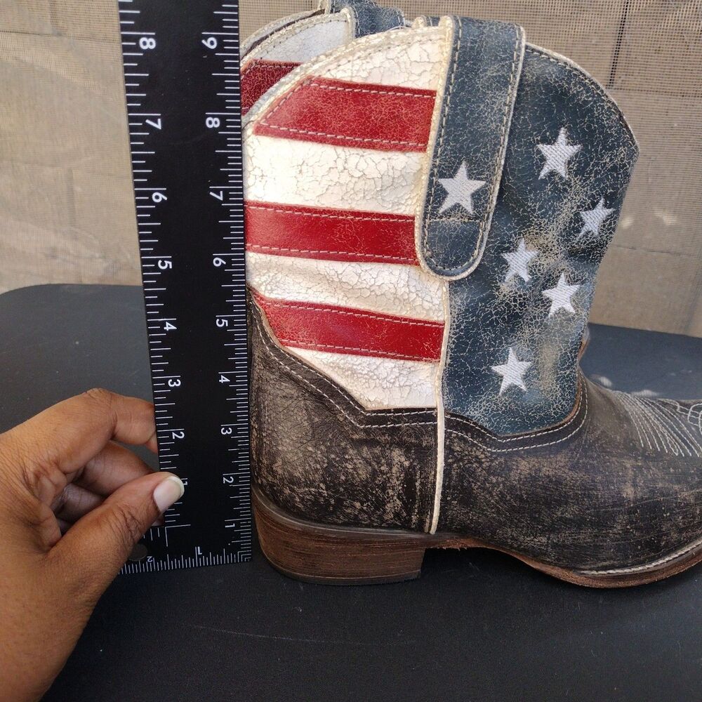 Roper American Beauty Flag Distressed Western Cowboy Boots Ankle-Women's Size 10 - Picture 8 of 10